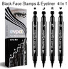 Evpct 4In1 Star Flowers Hearts Moon Face Stamps Eyeliner Makeup Set Black Colored Liquid Winged Wing Eyeliner Stamp Wingliner Waterproof