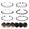 Camkong 6Pcs Metal Hair Band For Men Headbands Women Wavy Hairband Spring Hair Hoop Sports Fashion Hair Bands Unisex Black Elastic Non Slip