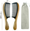 Yunzh Wide Tooth Comb And Fine Tooth Combs Sandalwood Buffalo Ox Horn Wooden Hair Comb For Women Men 2Pcs