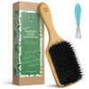 Natural Boar Bristle Hair Brush For Women Men Kids Dry And Wet Detangling Hair Brush Gently Enhances Shine Smooths Frizz And Prevents