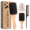 Hair Brush 2 Pack Boar Bristle Paddle Hairbrush For Women Men Kids Reducing Frizzy No More Tangle Small Travel Brush Tail Comb And Giftbox