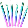 Mudder 6 Pcs Lash Tweezers High Precision Eyelash Tweezers For Lash Extension Straight And Curved Tip Stainless Steel For Volume Eyelash