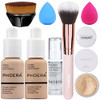 Phoera Foundation Primer Powder Makeup Set Kabuki Brushes 2 Pcs Sponge 102 Nude Plus 104 Buff Beige