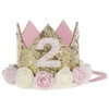 2Nd Baby Birthday Crown Flower Tiara Headband 2 Year Old Birthday Party Hat Hairbands Princess Photo Props Birthday Decorations Baby