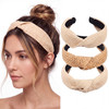 Juexica 3 Pieces Straw Knotted Boho Headbands Rattan Twist Hairbands For Women Summer Beach And Girls Straw Color