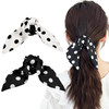 2Pcs Ponytail Hair Clip Claw Clips For Thick Thin Hair Ribbon Bows Polka Dot French Ponytail Accessories For Women Girls Black White