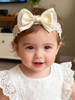 Ickeyou Handmade Baby Girl Headbands In Beige Baby Bows And Floral Lace Headband Bows For Newborns And Toddlers Cute Baby Girl Bows And