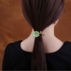 Vintage Chinese Natural Jade Gemstone Hair Tie Retro Hair Accessories For Women Flower Hair Elastic Rope Emerald Pearl Ponytail Holder Green