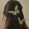 Jumwrit 2Pcs Butterfly Hair Clips Boho Big Pearl Green 3D Moving Wings Butterfly Hair Barrette Hair Clips Strong Hold Fairy Hairpin