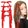 Vobobe 4Pcs Hair Bows For Women Girls Red Tassel Ribbon Bowknot Hair Clips Barrettes For Girl With Long Tail Solid Satin Hair Accessories