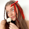 Vobobe 4Pcs Hair Bows For Women Girls Red Tassel Ribbon Bowknot Hair Clips Barrettes For Girl With Long Tail Solid Satin Hair Accessories