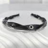 Fanssya Braided Faux Leather Headband With Silver Grommets Black