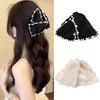 Mdgfge 2 Pcs Pearl Hair Clips Triangle Black White Hair Claw Clips Strong Hold Nonslip Horsetail Clips Shell Hair Accessories For Women