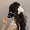 Mdgfge 2 Pcs Pearl Hair Clips Triangle Black White Hair Claw Clips Strong Hold Nonslip Horsetail Clips Shell Hair Accessories For Women