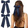 Vobobe 2Pcs Hair Bows For Women Girls Navy Tassel Hair Ribbon Bowknot Hair Clips Barrettes Hair Accessories For Girl With Long Tail Navy