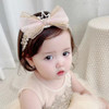 Rannyrena Cute Lace Flower Bow Baby Girls Headband Pink Knot Cream Infant Wrap Soft Chiffon Elastic Baby Turban Hair Band For Newborn Infant