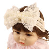 Rannyrena Lace Flower Bow Knot Baby Girls Headband Birthday Infant Wrap Elastic Baby Turban Hairband For Newborn Infant Toddler Kids Ivory
