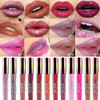 Evpct 1Pcs Dark Red Glitter Metallic Shimmer Diamond Lipstick Lip Gloss Stain Set For Women Long Lasting Waterproof Hot Bright Red Sparkle