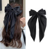 Fyimuyi Silky Satin Oversized Long Tail Bow Clip Large Black Hair Bow For Women Girl Hair Accessories With Long Tail 1Pcs
