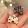 Xiwstar 2Pcs Mini Claw Clips Crystal Rhinestone Bow Hair Clips Small No Slip Grip Jaw Clips Glitter Teeth Metal Clamps Hair Accessories For
