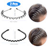 Qiifaiikooii 2 Pack Metal Hair Band For Men Non Slip Spring Wave Head Bands For Sports Washing Face Unisex Black