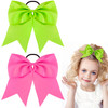 Kicosy 2 Pack Jumbo Bows Hair Ties Hot Pink And Neon Green 80S 90S Glow Party And Cheerleading Bows For Girls Retro Hair Accessories
