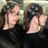 Hornedi Hollow Eyelet Elastic Grommet Headbands Black Adjustable