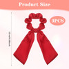 Mabor 3 Pcs Knotted Bow Satin Hair Scrunchie Hair Scarf With Tail Scrunchies Elastic Scarf Ponytail Holder For Women Beige Black And Wine