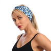 Woration Blue Leopard Print Headband Cross Wide Elastic Headwear