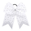 Xansema 7 Inches Rhinestone Hair Bows Elastic Hair Tie Ribbon Large Cheer Bow Ponytail Holder Hair Band For Women Girls Kids Teens White