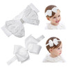 Yheahin 2Pcs Baby Girl White Bow Headband Toddler Christening Baptism Hairband Soft Elastic Lace Flower Girl Headpiece Accessories For