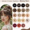 Kisanof Messy Bun Hair Piece 100 Percent Real Human Hair Natural Black Wavy Tousled Stretchy Fluffy Donut Updo Elegant Chignon With Elastic