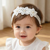 Rannyrena White Lace Floral Baby Girls Headband With Pearl Bow Birthday Shower Infant Wrap Elastic Baby Shower Turban Hairband For Newborn