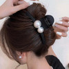 Crymystal Pearl Claw Clips Black Hair Bows Pearl Bead Hair Clamps Strong Hold Jaw Clip Large Non Slip Hair Clips For Thick And Long Hair