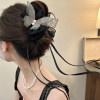 Kenjudess Elegent Lace Butterfly Tulle Bow Hair Claw Clips With Ribbon Tassel Dainty Mesh Butterfly Hair Claw With Long Tail Tassel Birthday