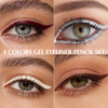 Qhosiuli 4Pcs Brown White Silver Burgundy Eyeliner Pencil Sharpenable Gel Eye Liner Pen Smudge Proof Matte Metallic Waterline Eyeliner For