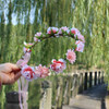 Akoak 1 Pack Flower Crown Bohemian Wreath For Girls Floral Tiara Wedding Headband Bride Bohemian Wreath Baby Shower Photo Toddler Flesh Pink