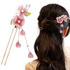 1 Pack Pink Peach Blossom With Leaves And Tassel Hairpin Hanfu Hairpin Retro Flower With Metal Handmade Hair Clip