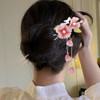 1 Pack Pink Peach Blossom With Leaves And Tassel Hairpin Hanfu Hairpin Retro Flower With Metal Handmade Hair Clip