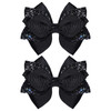 2Pc Glitter Black Ribbon Hair Bow Clips 4Inch Shiny Alligator Barrettes Pins For Teens Girls Women Graduation Halloween Dress Up Party