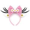 Bianbaistar White Sequin Mouse Ears Headband Pink Bow Flower Lash Decor