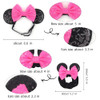 Bianbaistar Mouse Ears Headband For Teens And Adults Rose Red Sequins Bow Velvet Elastic Hairband Essential Amusement Park And Trip Headwear