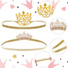 Datingshiny 2Pcs Gold Baby Tiara Glitter Baby Crown Headband Crystal Crown Hair Belt For Little Girl Infant Princess Tiaras Birthday Elastic