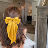 Big Hair Bows For Women Gold Yellow Silky Satin Hair Bow Hair Clips Long Tail Cute Hair Ribbon Coquette Bows Hair Barrettes For Girls