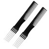 Beautifultracy 2 Packs Teasing Comb With Metal Pick Combs For Women Hair Pick Comb For Hair Styling Black