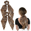 Leopard Hair Scarf Scrunchies For Women 2Pcs Bow Scrunchies Knotted Bow Hair Ties Long Elastic Bands Satin Hair Ribbon Scrunchy Soft