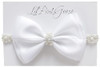 Lilpinkgoose 0 12 Newborn Baby Baptism Pearl Headband Or Clip With Bow In White Christening Headband With Satin Bow Pearl Rhinestone Band