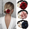 3 Pcs Rose Pearl Hair Ties Flower Rhinestone Black Elastic Ropes Korean Fashion Scrunchies Bands Ponytail Holder Handmade Boho Accessories