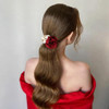 3 Pcs Rose Pearl Hair Ties Flower Rhinestone Black Elastic Ropes Korean Fashion Scrunchies Bands Ponytail Holder Handmade Boho Accessories