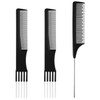 3Pcs Teasing Comb For Women Hair Combs With Metal Pick Combs And Fine Tooth Rat Tail Parting Combs Salon Teasing Back Combs With Stainless